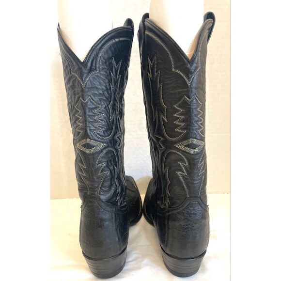 Tony Lama #05226 Black Leather Ostrich Toe Western Pointed Men’s Boots SZ 7.5 EE - Picture 5 of 13